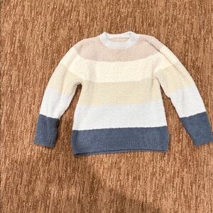 Cozy Striped Crewneck Sweater in Cream, Light Yellow & Slate Blue